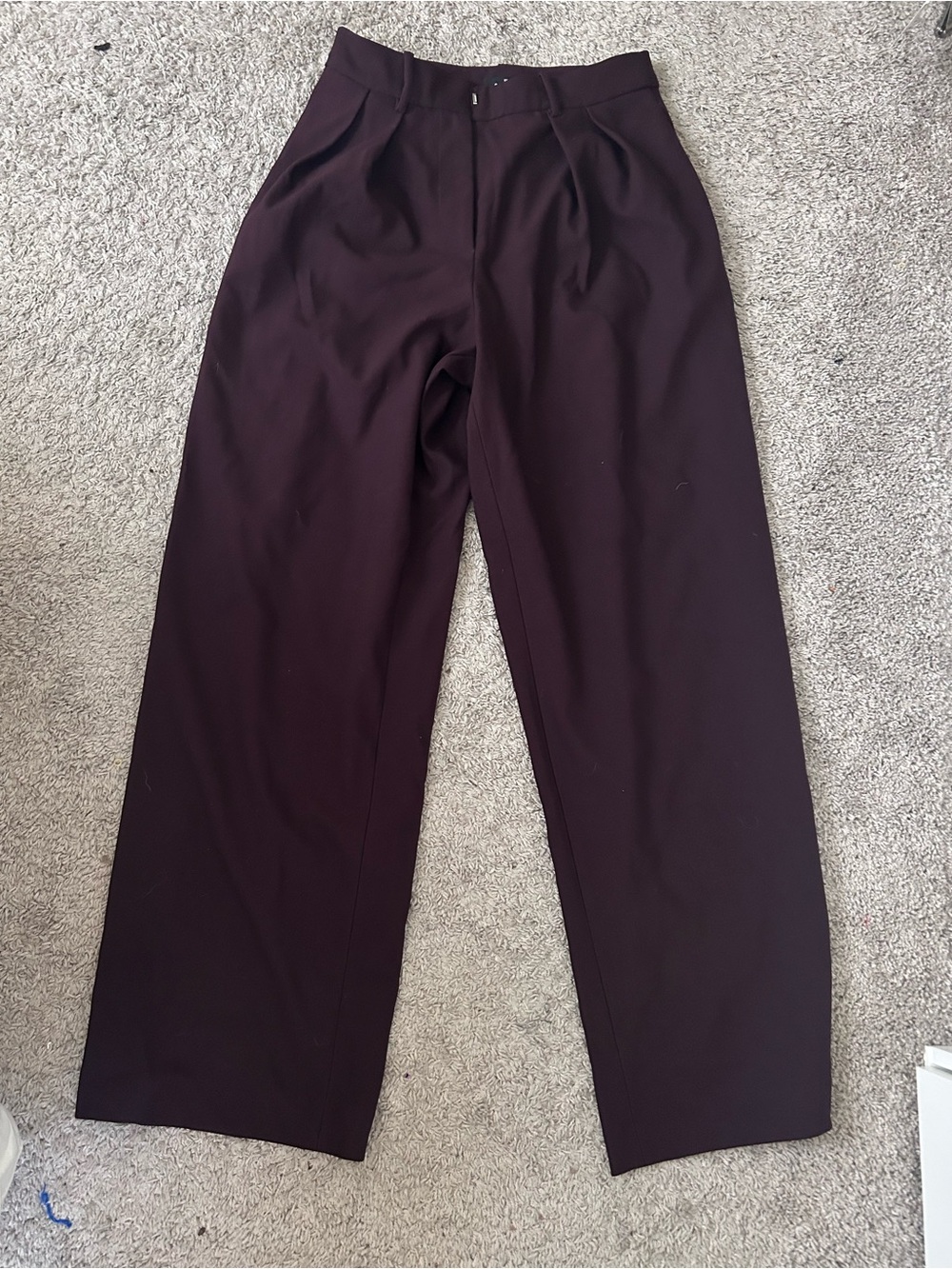High-Rise Wide-Leg Dress Pants in Deep Burgundy-babyboo